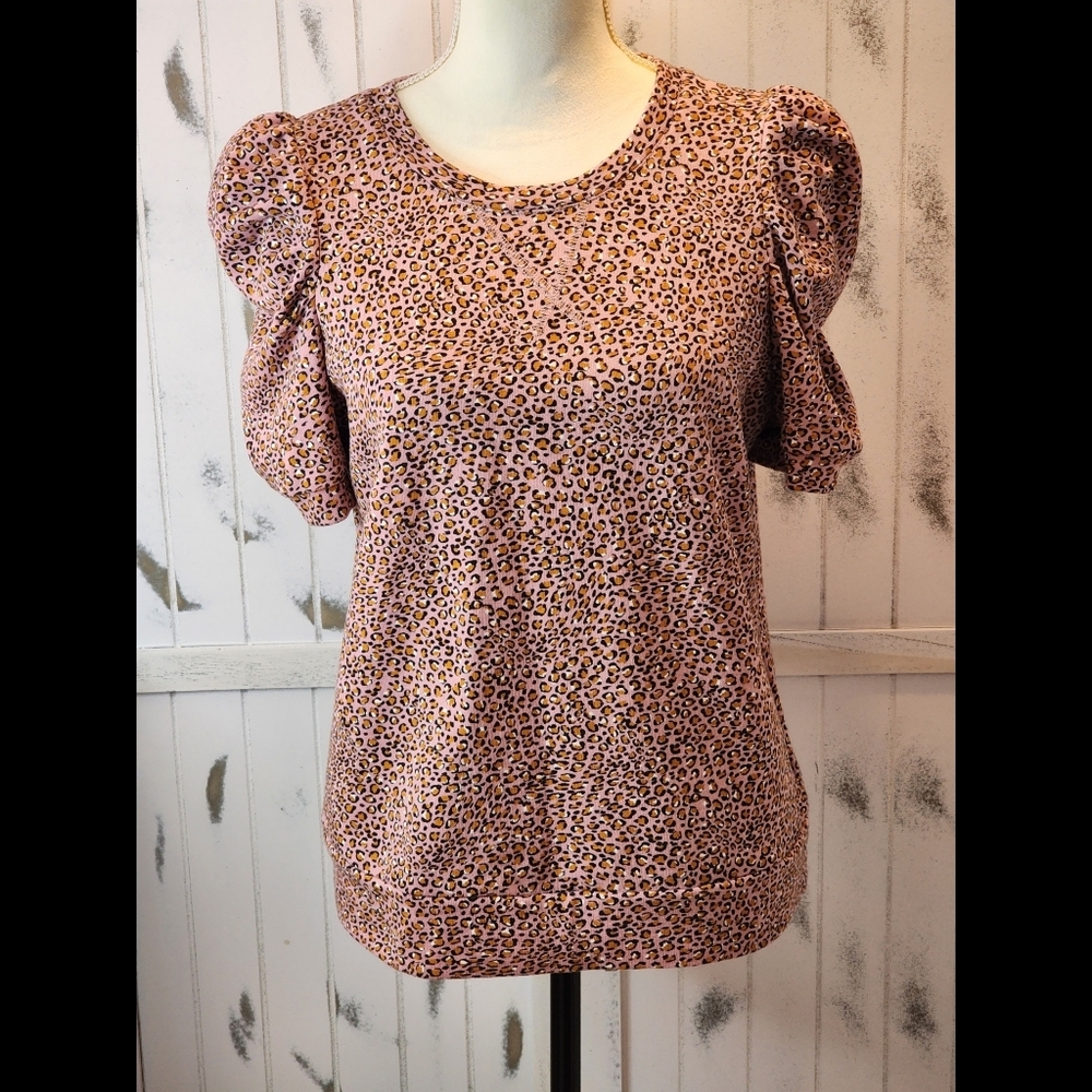 Who What Wear Leopard Print Puff Sleeve Top- Blush